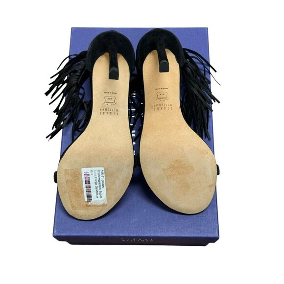 Stuart Weitzman Sz 7 Heels Love Fringe Strappy Sandals Black Suede Classic Party - Picture 4 of 9